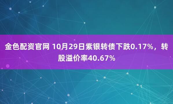 金色配资官网 10月29日紫银转债下跌0.17%，转股溢价率40.67%