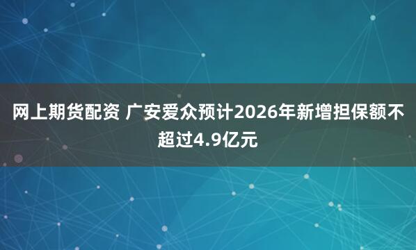 网上期货配资 广安爱众预计2026年新增担保额不超过4.9亿元